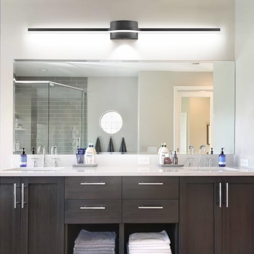 Bathroom Lighting Fixtures Over Mirror– 48 Inch Black Vanity Light for Bathroom LED Dimmable 6000K Cool White with Dual Lighting Design 26W 2080lm Modern Matte Black Aluminum - size: 48 Inch