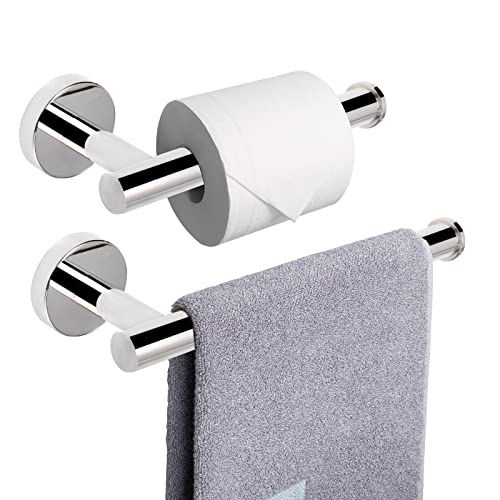 NearMoon Bath Toilet Paper Holder+ Hand Towel Holder, 2 Pieces Bathroom Hardware Set- Premium 304 Stainless Steel Toilet Roll Holder and Towel Rack Wall Mounted for Bathroom/Kitchen (Chrome Finish) - color: Chrome Finish