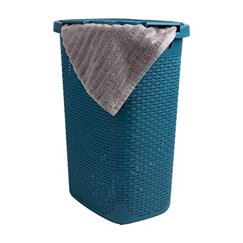 Mind Reader Slim Laundry Hamper with Lid, 60L Tall Clothes Basket, Narrow Tapered Design for Bathrooms, Closets and Laundry Rooms, Plastic, Blue - color: Blue, size: 1 Piece
