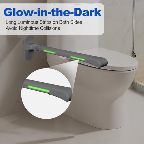 SPECILITE Flip-Up Toilet Grab Bar - 445lb Heavy Duty Support for Bathroom | Waterproof & Non-Slip Safety Rail, Wall-Mounted Handrail with Night Glow Strips, for Seniors, Elderly, Handicap & Pregnant