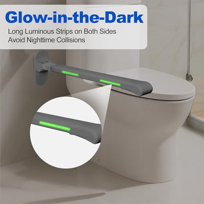 SPECILITE Flip-Up Toilet Grab Bar - 445lb Heavy Duty Support for Bathroom | Waterproof & Non-Slip Safety Rail, Wall-Mounted Handrail with Night Glow Strips, for Seniors, Elderly, Handicap & Pregnant