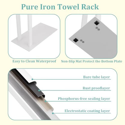 Yawinhe 2 Tier Free Standing Towel Rack,31.5in Towel Drying Rack,White | Blanket Holder with Marble Base;Tall Towel Drying Rack Outdoor; Metal Towel Stand for Bathrooms;Hand Holder for Bathroom - color: White