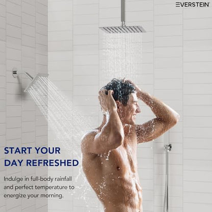 Ceiling Mount 12" High-Pressure Rainfall Shower Faucet, Dual Rainfall Shower Head System with Valve (Polished Chrome) - color: Chrome, style: Ceiling Mount