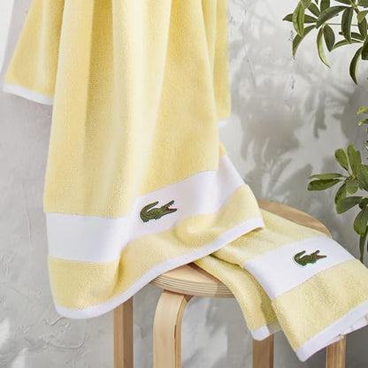 Lacoste Sport Stripe 6-Piece Luxury Cotton Towel Set – Made with 100% Soft Supima Cotton, Absorbent & Quick-Drying, Includes 2 Bath Towels, 2 Hand Towels, 2 Washcloths, Yellow - color: Yellow