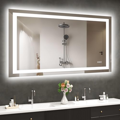 Hivone 48"X32" LED Bathroom Mirror with Lights, Anti-Fog, Dimmable, Backlit + Front Lit, Smart Bathroom Vanity Mirror, Memory Function, Shatterproof, Tempered Glass (Horizontal/Vertical) - size: 32"L x 48"W