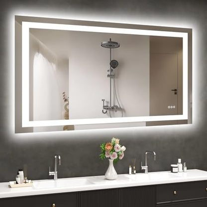 Hivone 48"X32" LED Bathroom Mirror with Lights, Anti-Fog, Dimmable, Backlit + Front Lit, Smart Bathroom Vanity Mirror, Memory Function, Shatterproof, Tempered Glass (Horizontal/Vertical) - size: 32"L x 48"W