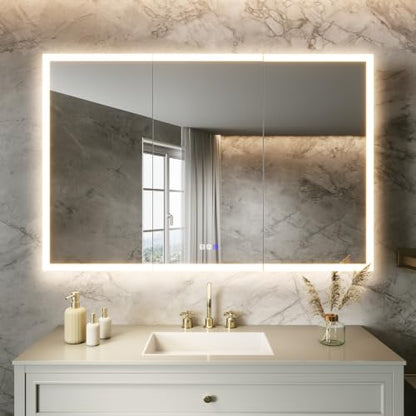 48x32 Lighted Medicine Cabinet, Separate Front & Back Lights | Surface/Recessed LED Medicine Cabinet for Bathroom with Side Mirrors, Dimmable Light, Anti-Fog, Memory,Silver Aluminum Frame - size: 48" x 32"