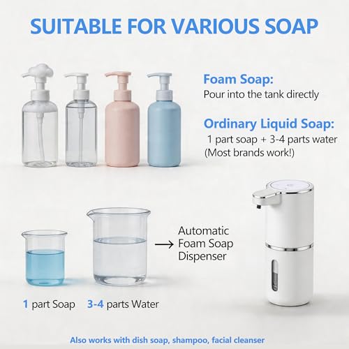 Automatic Foam Soap Dispenser – USB Rechargeable Smart Hand Soap Dispenser with 4-Level Adjustable, 380mL Wall Mounted or Countertop, IPX5 Waterproof, for Bathroom Kitchen (White) - color: White1