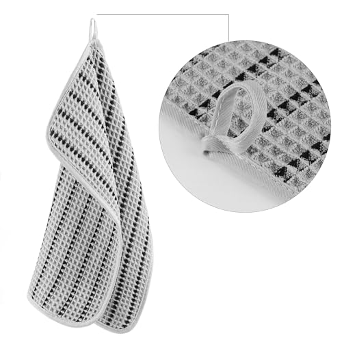POLYTE 430 GSM Microfiber Lint Free Washcloth Face Towel, 13 x 13 in, 4 Pack (Waffle Weave) - color: Light Gray/Black