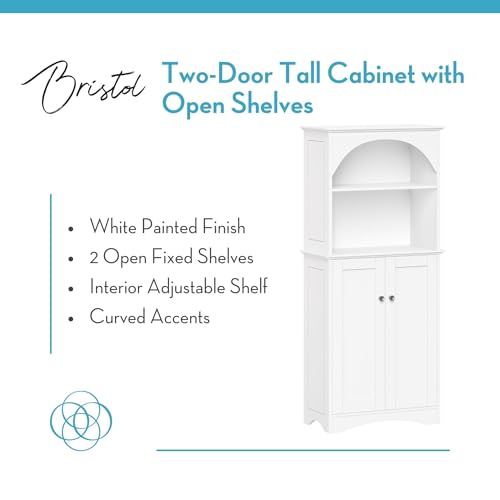 RiverRidge Bristol Tall 2-Door Bathroom Linen Storage Cabinet, White | Soft Close Hinges, Adjustable Shelves, Versatile Arched Design, Storage Cabinet Organizer Shelf