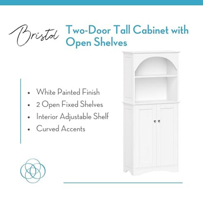 RiverRidge Bristol Tall 2-Door Bathroom Linen Storage Cabinet, White | Soft Close Hinges, Adjustable Shelves, Versatile Arched Design, Storage Cabinet Organizer Shelf