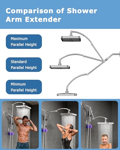 13 Inch Rain Shower Head Extension Arm 19 Inch, Shower Head High Pressure Showerheads, Shower Heads with Handheld Spray Combo Chrome
