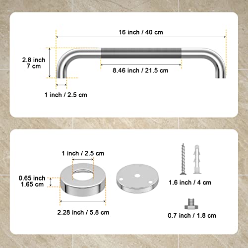 Anti Slip Shower Grab Bar 16 Inch, YuanDe Chrome Finish Stainless Steel Bath Grab Bar, Knurled Bathroom Safety Rail, Shower Handrail Support, Handicap Elderly Injury Senior Balance Assist Handles - size: 16inch-1 Pack