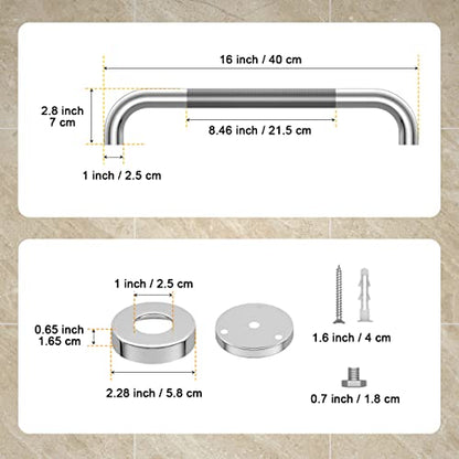 Anti Slip Shower Grab Bar 16 Inch, YuanDe Chrome Finish Stainless Steel Bath Grab Bar, Knurled Bathroom Safety Rail, Shower Handrail Support, Handicap Elderly Injury Senior Balance Assist Handles - size: 16inch-1 Pack