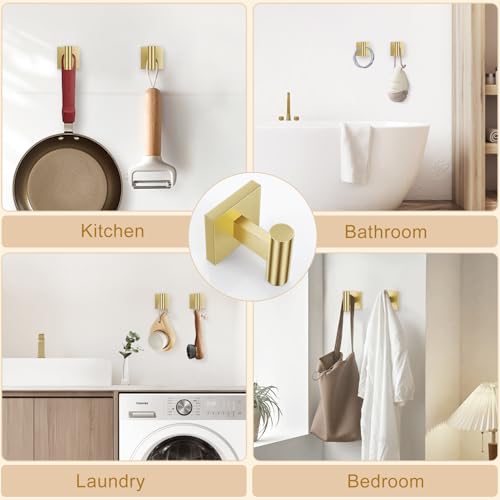 Lairuier Brushed Gold Bathroom Accessories, Towel Bar Set Wall Mounted | 5 Pieces Bathroom Hardware Set, SUS304 Stainless Steel Double Base 23.6" Towel Bar, Towel Ring, Toilet Paper Holder & Hooks - color: Brushed Gold, size: 5 Pieces - Double Base