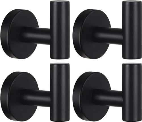 Kruodop Towel Hooks for Bathroom,4 Packs Wall Mount Towel Holder,Black Matte Wall Robe Hook,Stainless Steel Heavy Duty Door Hanger Towel Hook for Kitchen, Bedroom,Hotel,Pool,Coats - Black - color: 4pcs black