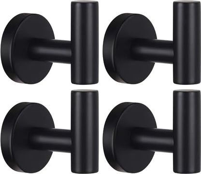 Kruodop Towel Hooks for Bathroom,4 Packs Wall Mount Towel Holder,Black Matte Wall Robe Hook,Stainless Steel Heavy Duty Door Hanger Towel Hook for Kitchen, Bedroom,Hotel,Pool,Coats - Black - color: 4pcs black