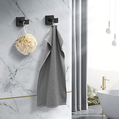 Heavy Duty Stainless Steel Towel Hooks, Wall Mounted Square Robe Hooks for Bathroom, Kitchen, Bedroom, Hotel Matte Black 2 Pack - color: Matte Black