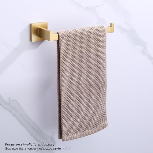 TASTOS Premium Stainless Steel Hand Towel Holder, Square Hand Towel Ring Heavy Duty Wall Mounted Modern Hand Towel Bar for Bathroom Kitchen, Brushed Gold - color: Brushed Gold