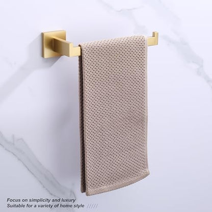 TASTOS Premium Stainless Steel Hand Towel Holder, Square Hand Towel Ring Heavy Duty Wall Mounted Modern Hand Towel Bar for Bathroom Kitchen, Brushed Gold - color: Brushed Gold