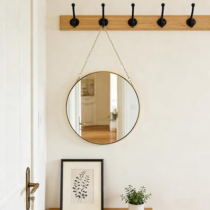 9.6-inch Modern Round Wall Mirror with Metal Frame and Hanging Chain, Suitable for Entryway, Hallway, or Bathroom Small Gold Metal Frame Mirror (Gold, 9.6 inch) - size: 9.6 inch