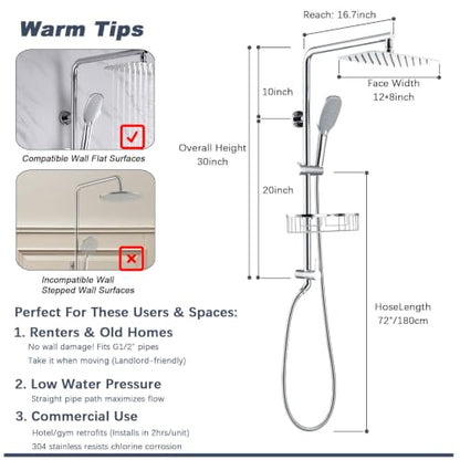 All Metal Shower System with Shower Shelf, SonTiy 9" Rain & Handheld Shower Combo, Adjustable Holder, Brass Diverter 2.5GPM Complete Bathroom Shower Set, Brushed Nickel - color: Brushed Nickel, style: 2.5 Gallons Per Minute-Square