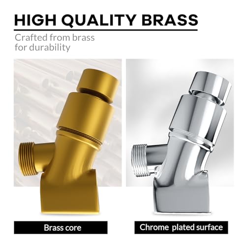 All Metal Handheld Shower Head Holder, Adjustable Shower Wand Holder with Universal Shower Arm Mount and Brass Pivot Ball, for Connecting Shower Arm and Shower Hose - color: Brass - Chrome