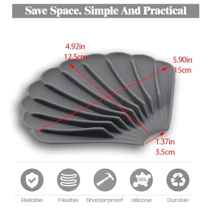 Silicone Soap Dish with Drainage - Shell Shaped for Bathroom & Kitchen Sinks (3 Pcs, Blue, White & Gray)