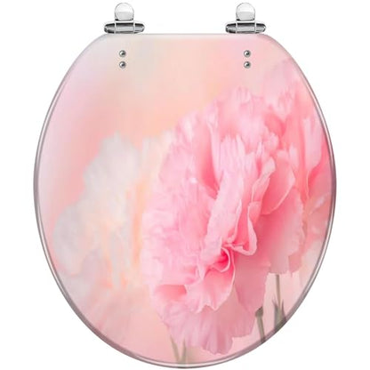 Round Toilet Seat Pink Flowers Bouquet light pink soft Resin Toilet Seat Slow Quiet Close with Quick-Release Hinges Toilet Seat with Cover Easy to Clean Install - color: Multi6, size: 16.5"x14.5"
