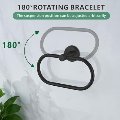 Towel Ring for Bathroom, Matte Black Towel Bar Hangers Wall Mount, Stainless Steel Hand Towel Holder, Modern Round Towel Hanger by Eolax - color: Black