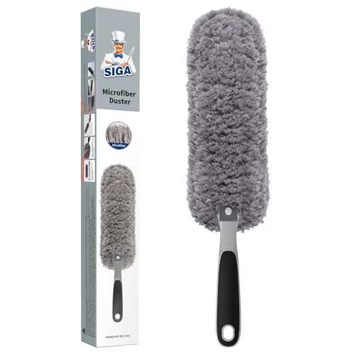 MR.SIGA Lint Free Microfiber Duster, Washable Duster for Household Cleaning | Microfibre hand duster, machine washable feather duster, dusters for cleaning, non slip handle, replaceable head