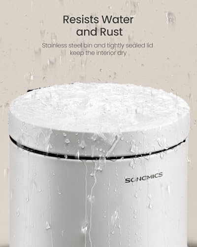 SONGMICS Bathroom Trash Can, 1.6 Gallon (6 L) Small Toilet Garbage Bin with Lid, Soft-Close, Stainless Steel, Pedal, Inner Bucket, Bedroom, Cloud White ULTB016WZ01 - color: Cloud White