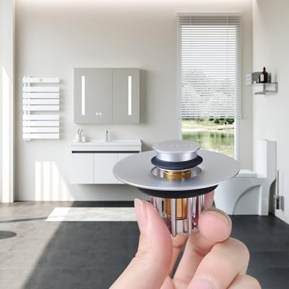 LEKEYE Bathroom Sink Stopper | Shower Drain Hair Catcher | Pop-up Sink Drain Stopper with Strainer | Bathroom Sink Plug for 1-1/8 to 1-1/2" Sink Drain Hole- Pearl Chrome - color: Pearl Chrome