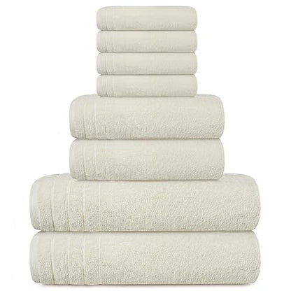 Tens Towels 8 Piece Towel Set, 2 XL Bath, 2 Hand, 4 Washcloth, Cream | 100% Cotton, Lighter Weight, Quicker to Dry, Super Absorbent, Perfect for Bathroom - color: Cream