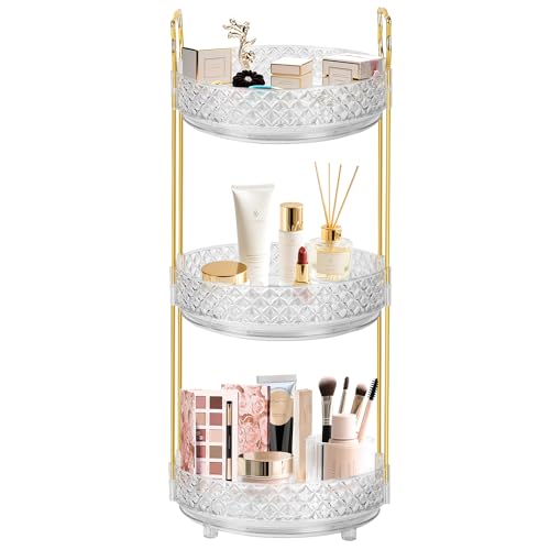 360 Rotating Rotating Makeup Organizer for Vanity, 3 Tier Perfume Skincare Organizers and Storage for Bathroom Countertop, Clear Spinning Counter Cosmetic Holder for Dresser,Clear - size: 3 Tier