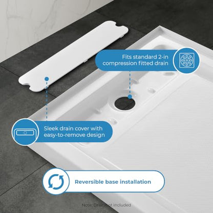 OVE Decors 48x32" Shower Base, White - size: 48 x 32, style: Side Drain
