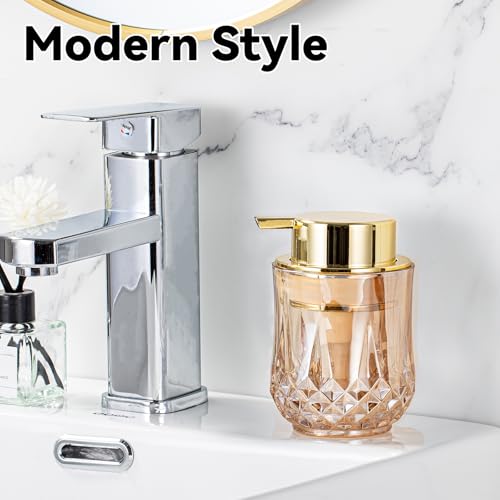 Foaming Soap Dispenser - Amber Glass Foam Soap Dispenser, 8 Oz Golden Foam Hand Wash Dispenser for Bathroom, Modern Home Refillable Dish Dispenser for Kitchen (Golden)