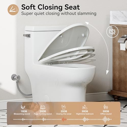 HOROW One-Piece Elongated Toilet, 1.28 GPF High Efficiency, Easy Cleaning Design, Left-Hand Flush Lever, Soft-Close Seat, Compact Modern Bathroom Toilet, 12'' Rough-In, White Ceramic Bowl - color: White with Single Flush, size: 12" rough in