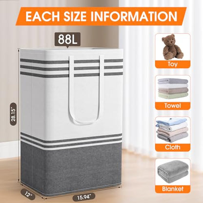 4 Pack Large Laundry Baskets, Laundry Hampers, Freestanding Waterproof Collapsible Clothes Bag with Extended & Reinforced Handles - Clothes Basket for Dorm, Bathroom, Home (88L) - size: 4 x 88L