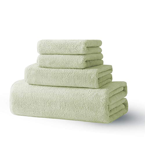 Xinrjojo 4 Piece Microfiber Quick Dry Towel Sets,Super Soft Plush Highly Absorbent No Fading Towels Bathroom Set, 1 Bath Towel 1 Hand Towel and 2 Washcloths –Light Green - color: Light Green