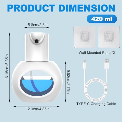 Automatic Foaming Soap Dispenser, 15oz/420ml Smart Hand Soap Dispensers, Touchless Wall Mount with 4-Level Adjustable, Rechargeable Foaming Hand Soap Dispenser for Bathroom Kitchen Office White - color: White