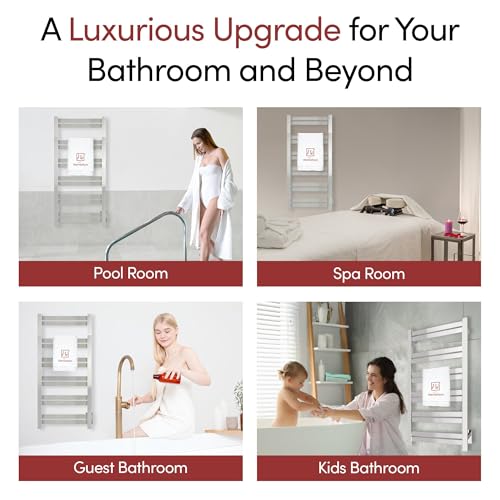 WarmlyYours Grande Heated Towel Rack, 12 Bars, Polished Stainless Steel | Wall-mounted electric towel warmer rack and dryer, 120V hardwired, flat heated bars for towels and bathrobes - color: Polished Stainless Steel, size: 12 Bars