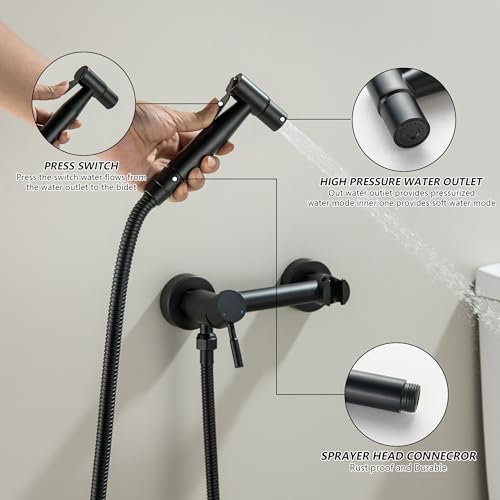 Handheld Bidet Sprayer for Toilet with Hot and Cold Water, Matte Black Stainless Steel Warm Water Round Bidet Spray Attachment Set - color: Matte Black