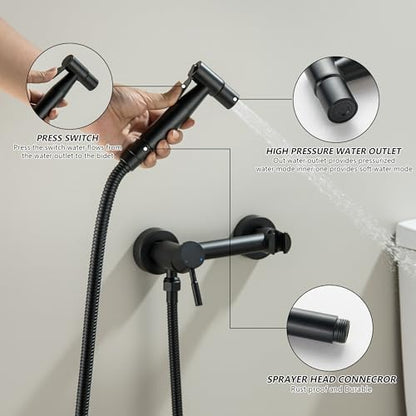 Handheld Bidet Sprayer for Toilet with Hot and Cold Water, Matte Black Stainless Steel Warm Water Round Bidet Spray Attachment Set - color: Matte Black