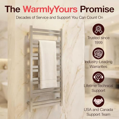 WarmlyYours Milan Heated Towel Rack, 14 Bars, Polished Steel | Wall-mounted hardwired electric towel warmer for spa-like comfort and luxury bathroom upgrade, dries multiple towels