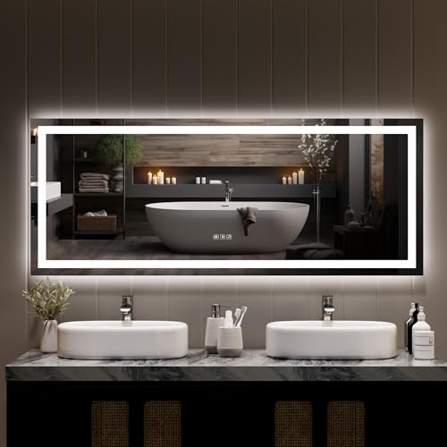 IDEALHOUSE 50x26 inch LED Bathroom Mirror, Smart Dimmable Vanity Mirror with Anti-Fog & Memory Function, Front & Backlit, Shatter-Proof Wall Mount (Horizontal/Vertical) - size: 50"L x 26"W