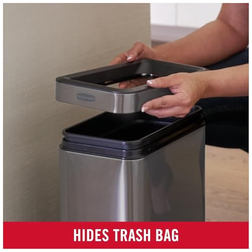 Rubbermaid 2.6-Gallon Charcoal Stainless Steel Wastebasket, Slim Space-Saving Design, Ideal for Home/Office/Bathroom - style: Open Top