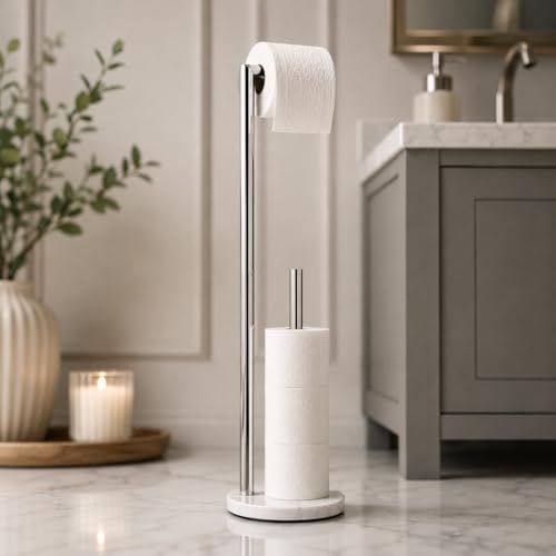 Marble Toilet Paper Holder Stand - Chrome, Freestanding with Storage, Floor Stand, Gold Toilet Roll Holder, Standing Paper Towel Holder - color: Chrome