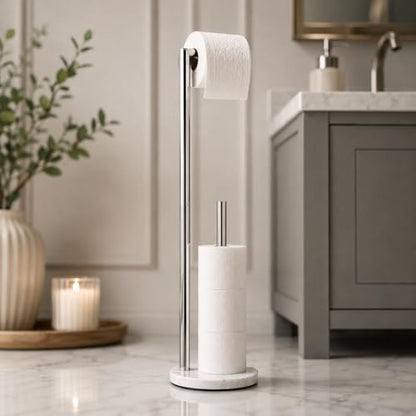 Marble Toilet Paper Holder Stand - Chrome, Freestanding with Storage, Floor Stand, Gold Toilet Roll Holder, Standing Paper Towel Holder - color: Chrome