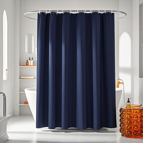AooHome Extra Long Shower Liner, Polyester Solid Color Shower Curtain with Hooks, Weighted Hem, Water Repellent, 72 Width x 84 Height inch, Navy Blue - color: Navy Blue, size: 72"W x 84"L (Pack of 1)